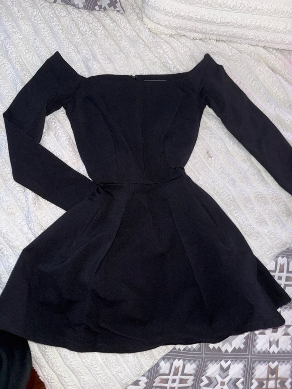 AKIRA Black Off-Shoulder Long Sleeve Skater Dress